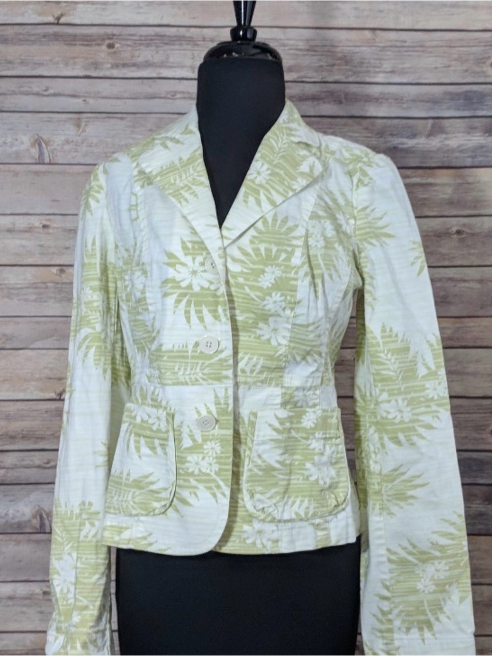 LOFT Cream Blazer with Light Green Botanical Print
